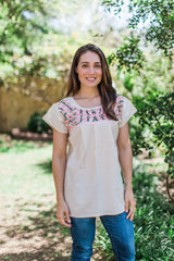 Off-White and Pink Puebla Blouse