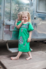 Girl's Green with Pink Puebla Dress
