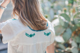 Off- White and Green Puebla Blouse