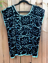 Turquoise and Black Blusa de Otomi