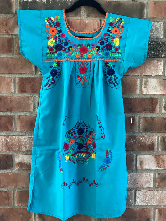 Turquoise Girl's Puebla Dress- 10