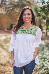 White with Green San Andres Blouse