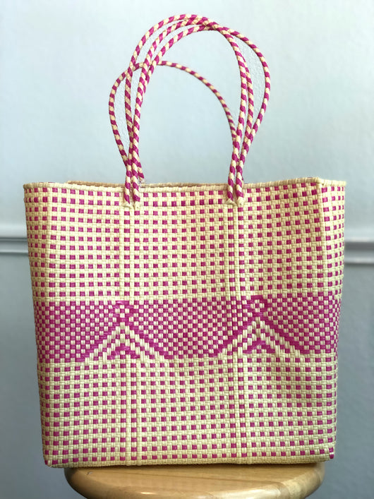 Pink and Beige Woven Tote