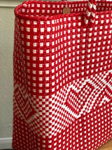 Red and White Woven Tote
