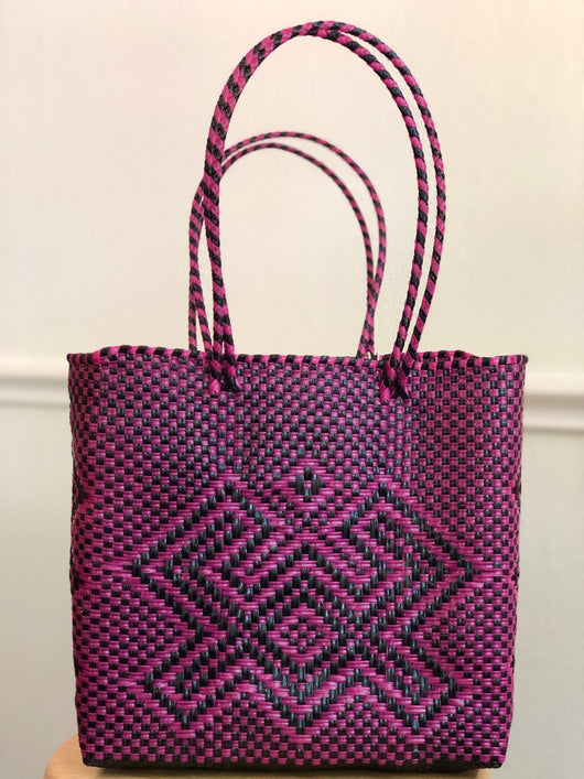 Medium Pink and Black Woven Tote