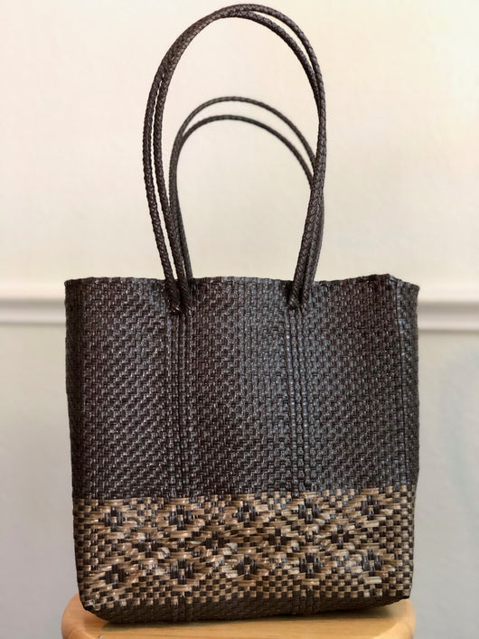 Medium Brown and Gold Woven Tote