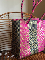 Large Pink, Black and Gold Woven Tote