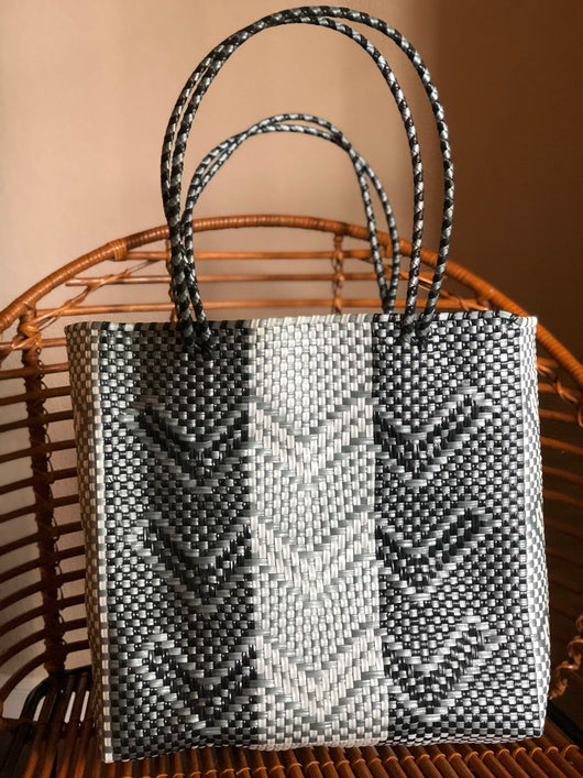 Large Black, White and Gray Woven Tote