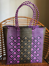 Large Pink, Black and Gold Woven Tote