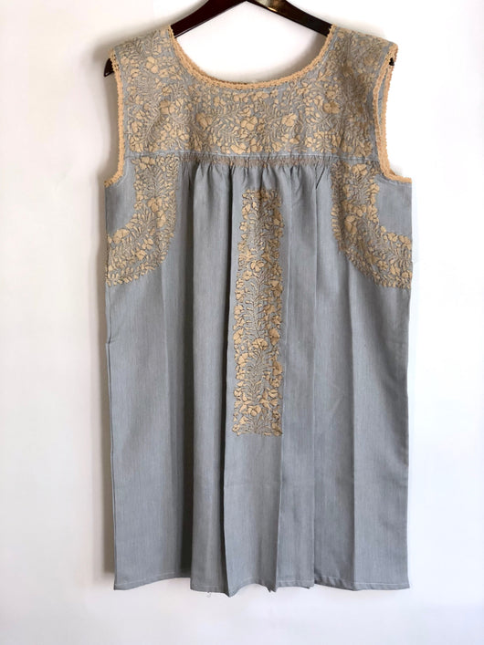 Pinstripe with Tan Felicia Dress- M/L