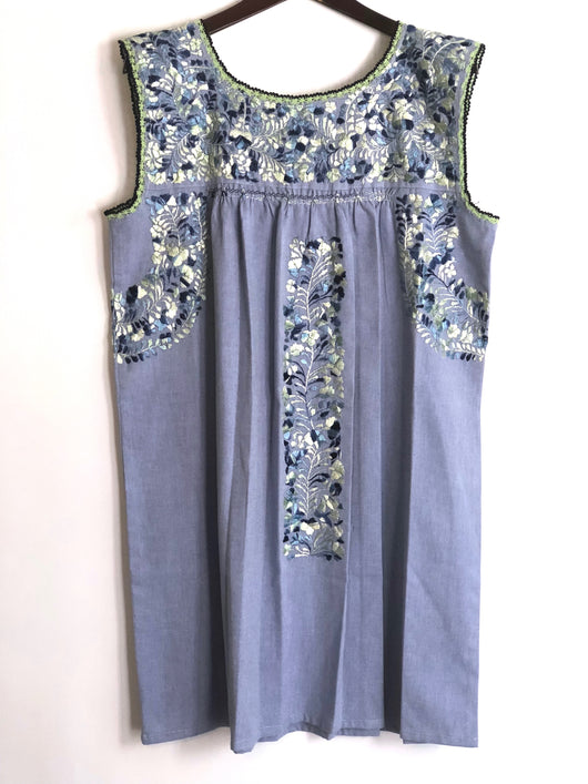 Blue Oxford with Blue and Green Felicia Dress
