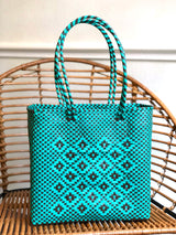Medium Turquoise and Bronze Woven Tote