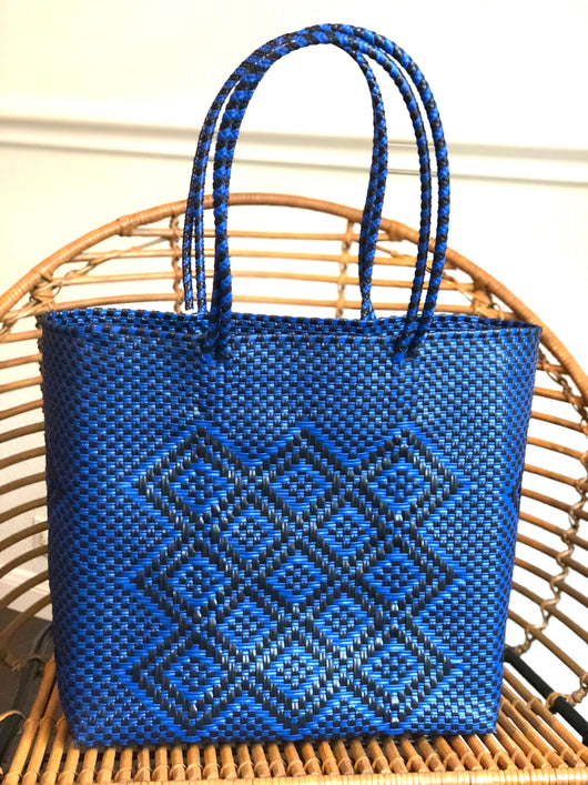 Large Blue and Black Woven Tote
