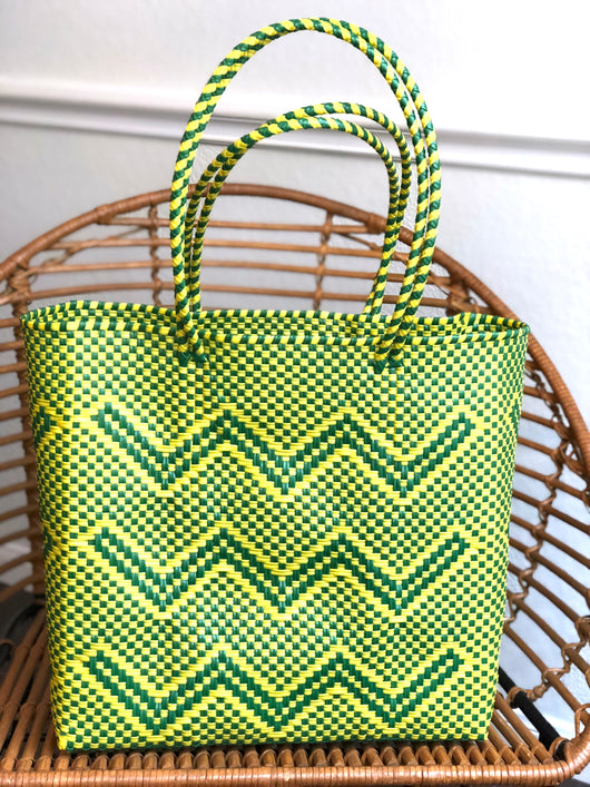 Large Yellow and Green Woven Tote
