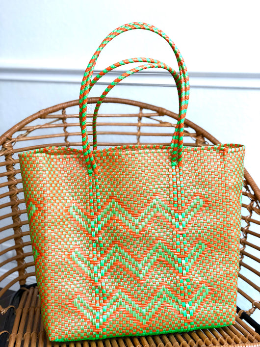 Large Orange and Green Woven Tote