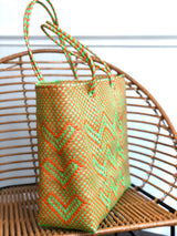 Large Orange and Green Woven Tote