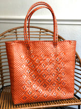 Large Orange and Gold Woven Tote