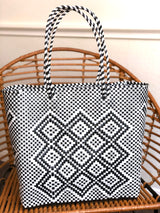 Large Black and White Woven Tote