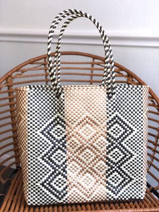 Large Brown, Gold and Cream Woven Tote