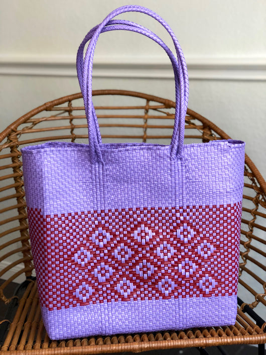 Large Lavender and Red Woven Tote