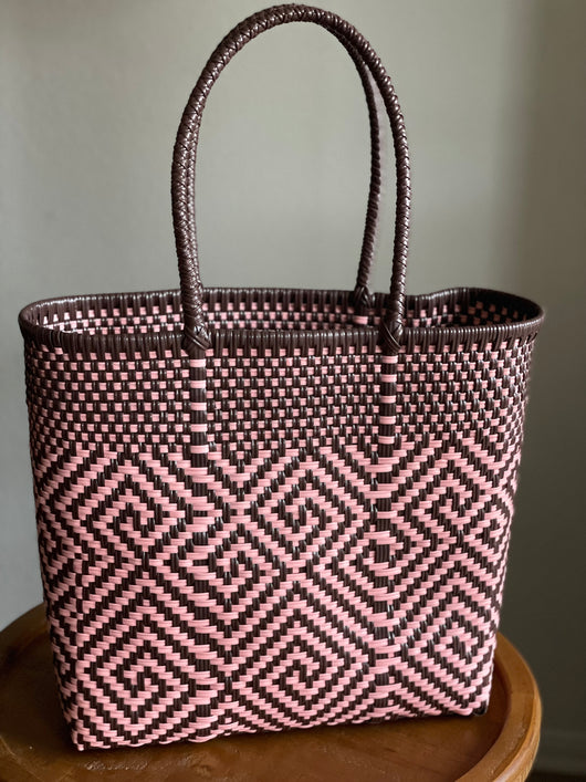 Pink and Brown Woven Tote