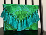 Green and Turquoise Frida Clutch with Tassels