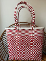 Red and White Woven Tote
