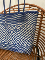 Blue and Gray Woven Tote