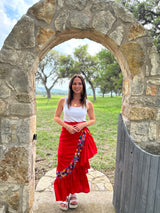 Red Puebla Ruffle Wrap Skirt - OS