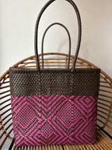 Brown and Magenta Woven Tote
