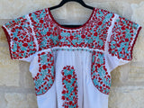 White with Red and Mint Green Short-Sleeve San Antonino Blouse