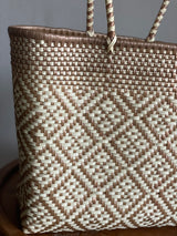 Tan and White Woven Tote