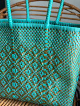 Turquoise with Gold Woven Tote