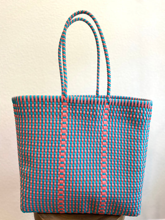Pink and Mint Green Woven Tote