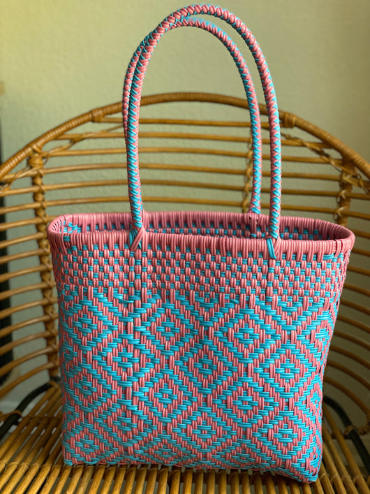 Light Pink and Turquoise Woven Tote