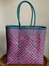 Teal and Pink Woven Tote
