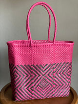 Pink and Dark Gray Woven Tote