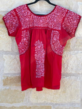 Red with Pink Short-Sleeve San Antonino Blouse