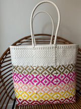White, Gold, Pink, Red and Yellow Woven Tote