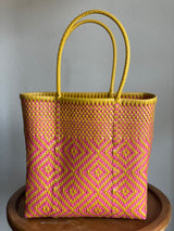 Pink and Yellow Woven Tote