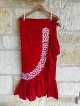 Red with White Puebla Ruffle Wrap Skirt - OS