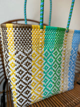 Green, Turquoise and Yellow Woven Tote