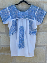 White with Light Blue Short-Sleeve San Antonino Blouse