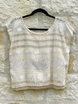 White with Beige Simple Juana Top