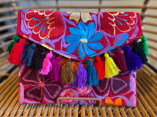 Red/Multi Frida Clutch with Tassels