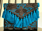 Black and Blue Frida Clutch with Tassels