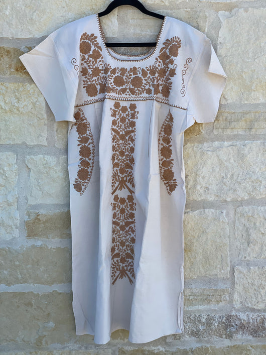 Off-White and Tan Puebla Dress