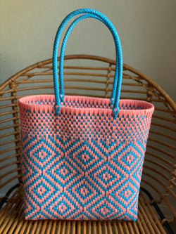Light Pink and Turquoise Woven Tote