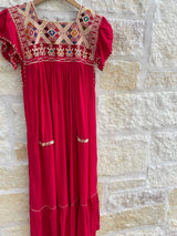 Red with Beige Flutter Sleeve San Andres Dress