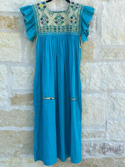 Turquoise Flutter Sleeve San Andres Dress